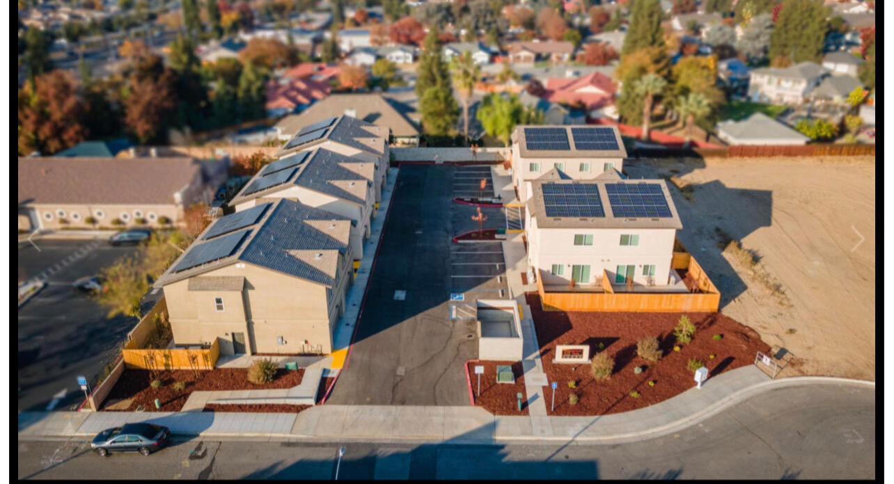 Aerial overview of the completed Clovis townhouse development