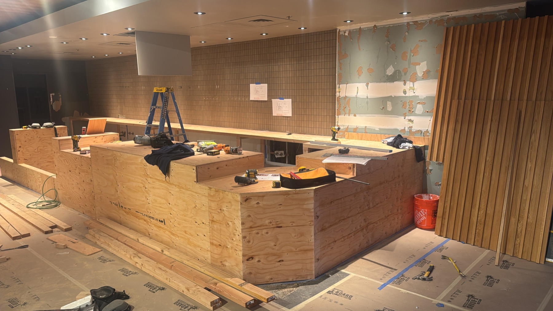 Service counter construction and finish coordination in progress